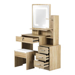 Dressing Table Stool Set Mirror LED Light Storage Cabinet Oak/White