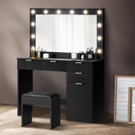 Dressing Table Stool Set Makeup Large Mirror Dresser 12 LED Bulbs