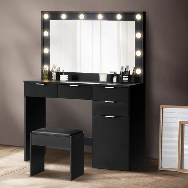  Dressing Table Stool Set Makeup Large Mirror Dresser 12 LED Bulbs