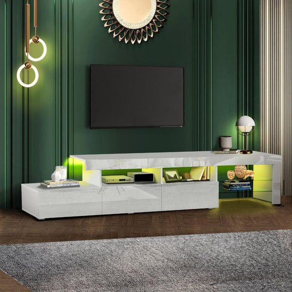  TV Cabinet Entertainment Unit Stand RGB LED Gloss Furniture White 220cm