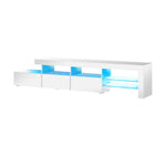 TV Cabinet Entertainment Unit Stand RGB LED Gloss Furniture White 220cm