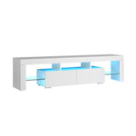 TV Cabinet Entertainment Unit Stand LED RGB Gloss Furniture White 180CM