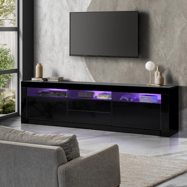  TV Cabinet Entertainment Unit Stand RGB LED Gloss Furniture Black 180CM
