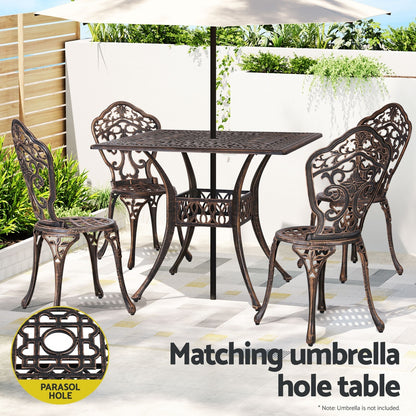5 Pcs Outdoor Dining Set Chairs Table  Aluminum Patio White/Brown