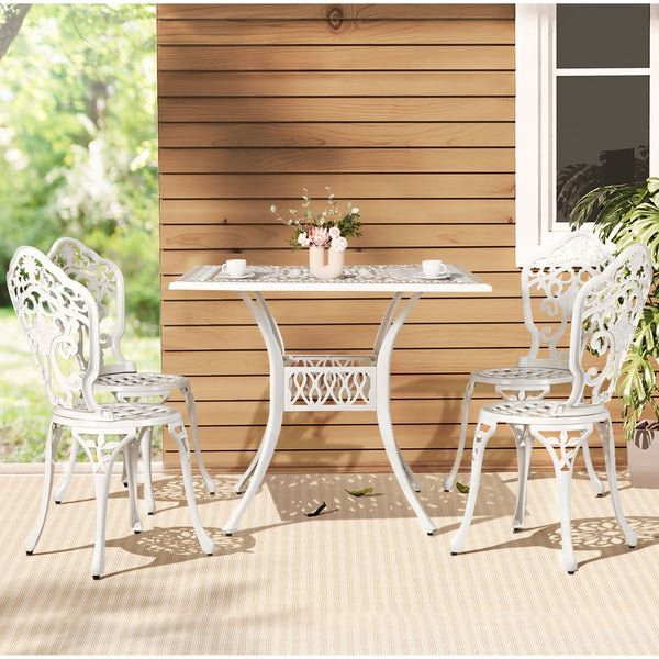  5 Pcs Outdoor Dining Set Chairs Table  Aluminum Patio White/Brown
