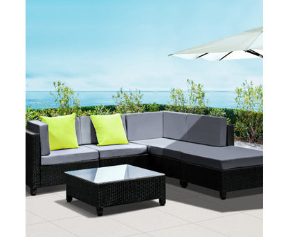 6pcs Outdoor Sofa Lounge Setting Couch Wicker Table Chairs Patio Furniture Black - Melbourne Home & Living