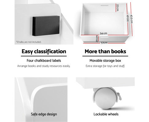 Kids Bookcase Childrens Bookshelf Organiser Storage Shelf Wooden White - Melbourne Home & Living