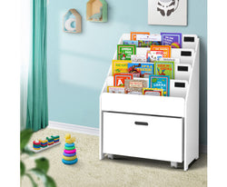 Kids Bookcase Childrens Bookshelf Organiser Storage Shelf Wooden White - Melbourne Home & Living