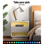 Bedside Tables Side Table Rgb Led Drawers Nightstand High Gloss White