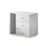 Bedside Tables Side Table Rgb Led 3 Drawers Nightstand High Gloss White