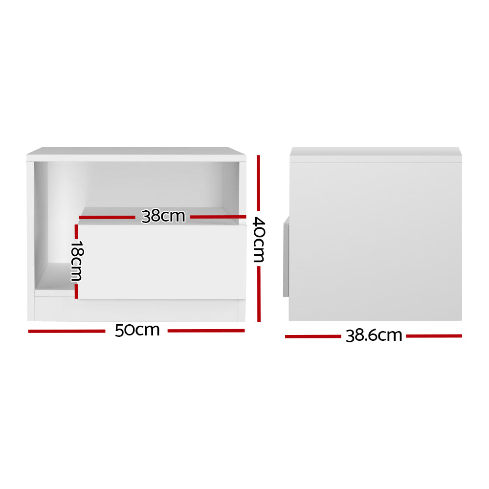 Bedside Tables Side Table Rgb Led Drawers High Gloss Nightstand White