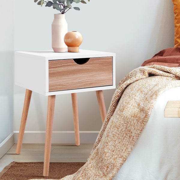  Bedside Tables Drawers Side Table Storage Cabinet Nightstand Solid Wood Legs Bedroom White