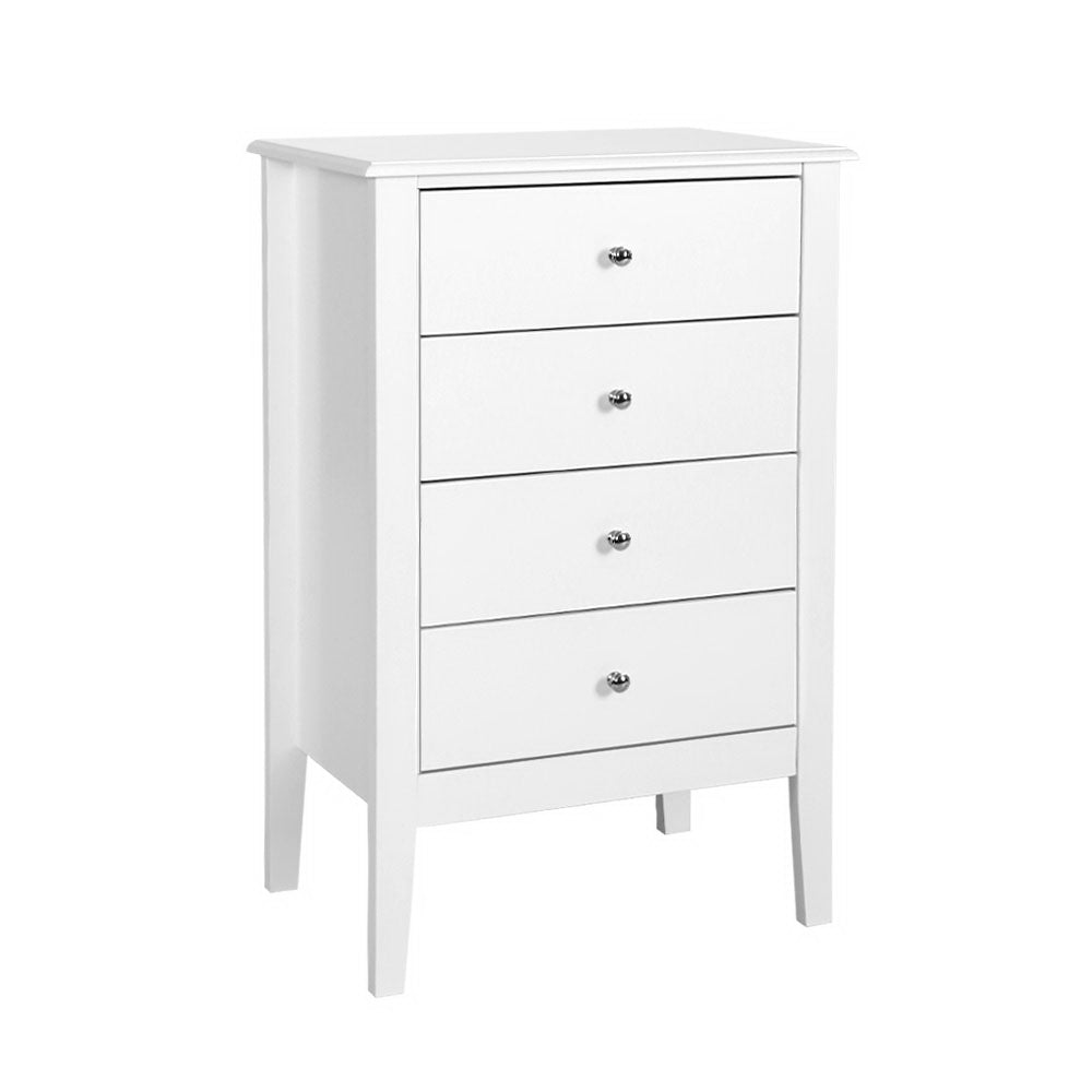 4 Chest of Drawers Tallboy Storage Cabinet Bedside Table Dresser White