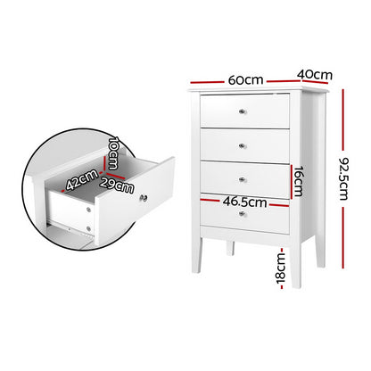 4 Chest of Drawers Tallboy Storage Cabinet Bedside Table Dresser White