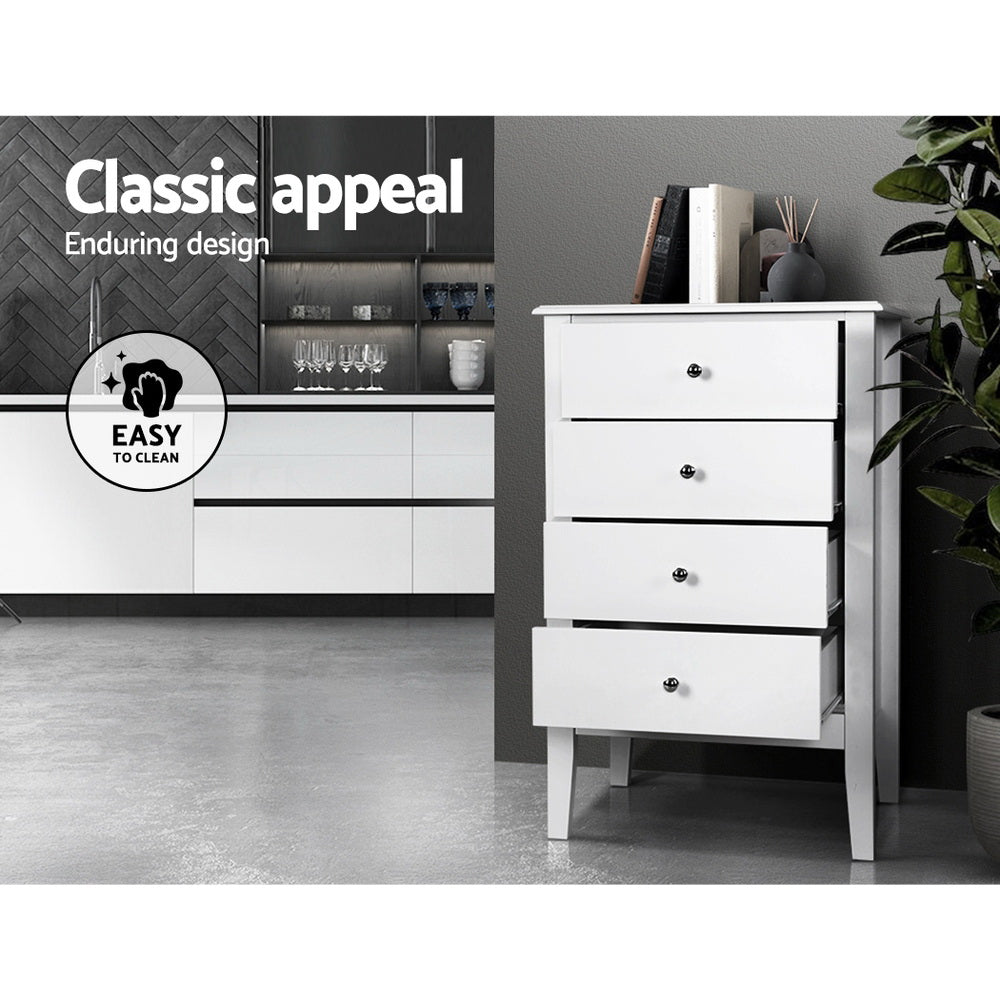 4 Chest of Drawers Tallboy Storage Cabinet Bedside Table Dresser White