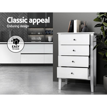 4 Chest of Drawers Tallboy Storage Cabinet Bedside Table Dresser White