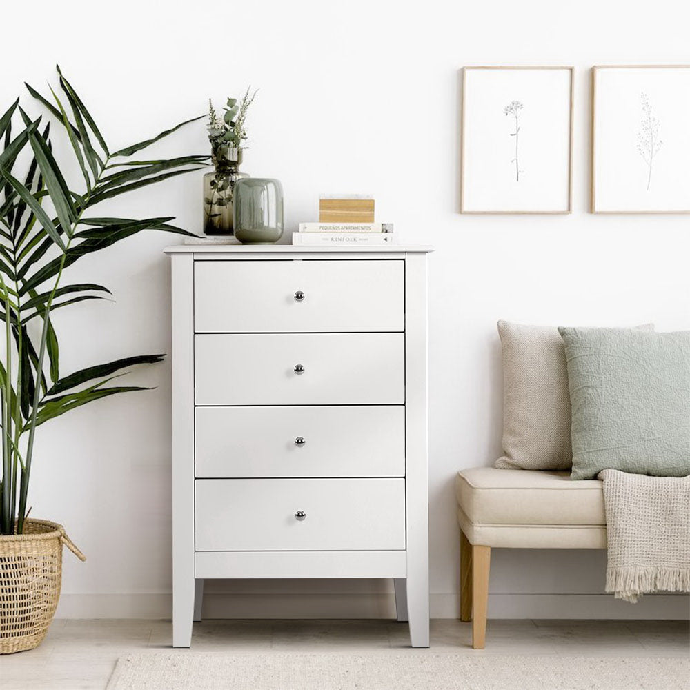 4 Chest of Drawers Tallboy Storage Cabinet Bedside Table Dresser White