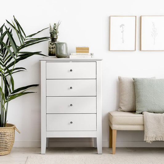 4 Chest of Drawers Tallboy Storage Cabinet Bedside Table Dresser White
