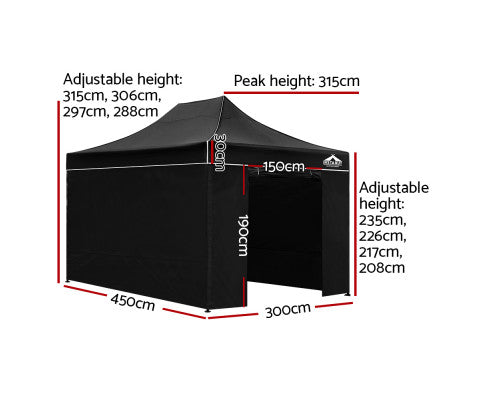 Instahut Gazebo Pop Up Marquee 3x4.5m Folding Wedding Tent Gazebos Shade Black - Melbourne Home & Living