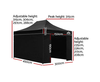 Instahut Gazebo Pop Up Marquee 3x4.5m Folding Wedding Tent Gazebos Shade Black - Melbourne Home & Living