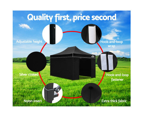 Instahut Gazebo Pop Up Marquee 3x4.5m Folding Wedding Tent Gazebos Shade Black - Melbourne Home & Living
