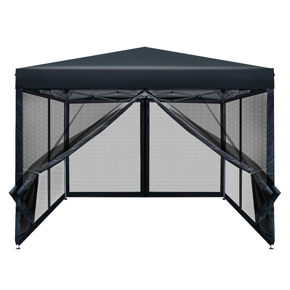 Instahut Gazebo Pop Up Marquee 3x3m Wedding Mesh Side Wall Outdoor Gazebos Black