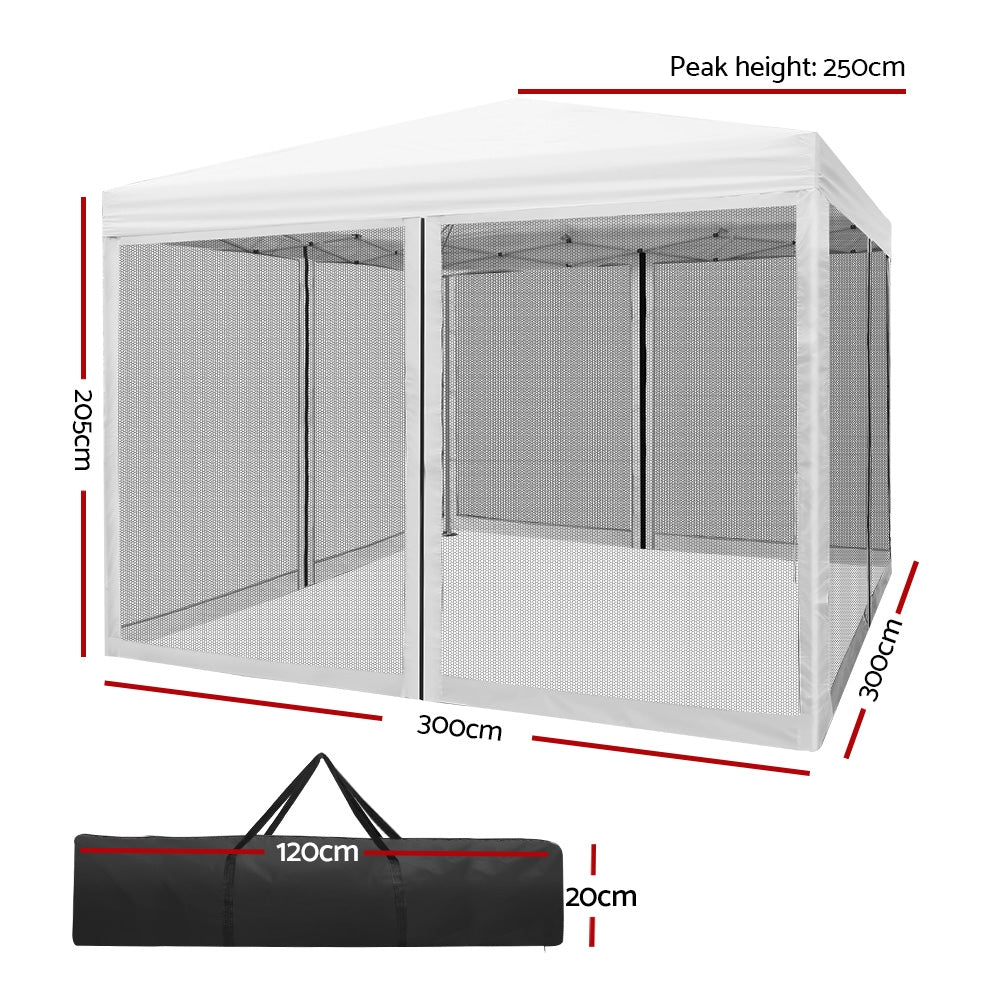 Instahut Gazebo Pop Up Marquee 3x3m Wedding Mesh Side Wall Outdoor Gazebos White