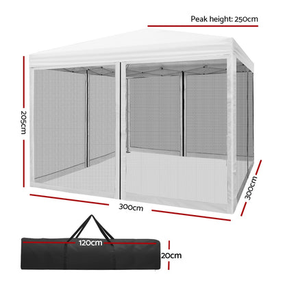 Instahut Gazebo Pop Up Marquee 3x3m Wedding Mesh Side Wall Outdoor Gazebos White