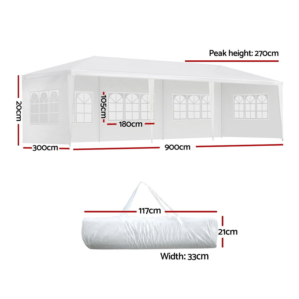 Instahut Gazebo 3x9m Outdoor Marquee side Wall Gazebos Tent Canopy Camping White 5 Panel