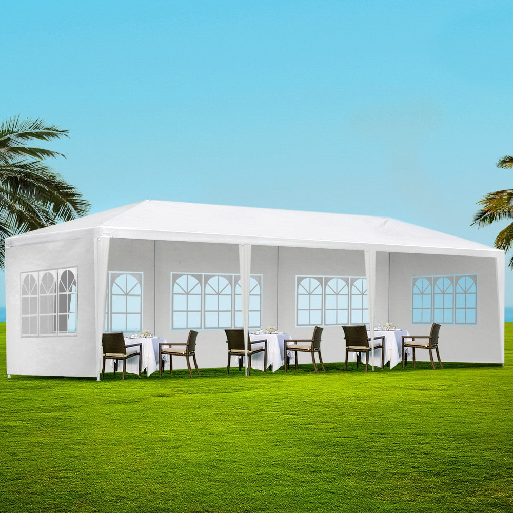 Instahut Gazebo 3x9m Outdoor Marquee side Wall Gazebos Tent Canopy Camping White 5 Panel