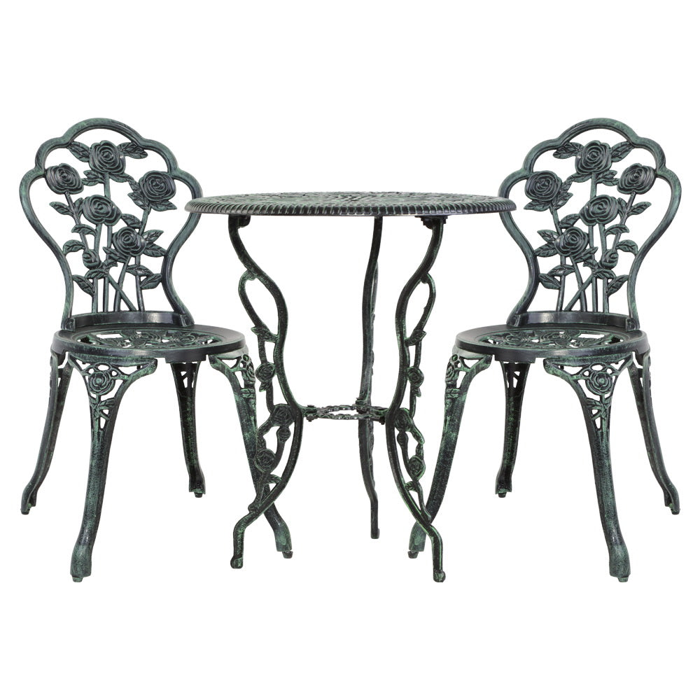 Outdoor Furniture Chairs Table 3pc Aluminium Bistro Green