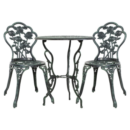 Outdoor Furniture Chairs Table 3pc Aluminium Bistro Green