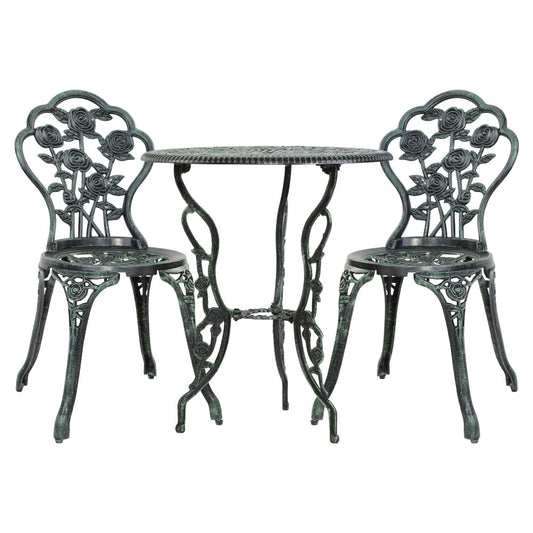 Outdoor Furniture Chairs Table 3pc Aluminium Bistro Green