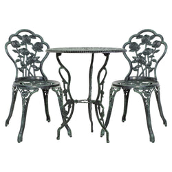 Outdoor Furniture Chairs Table 3pc Aluminium Bistro Green