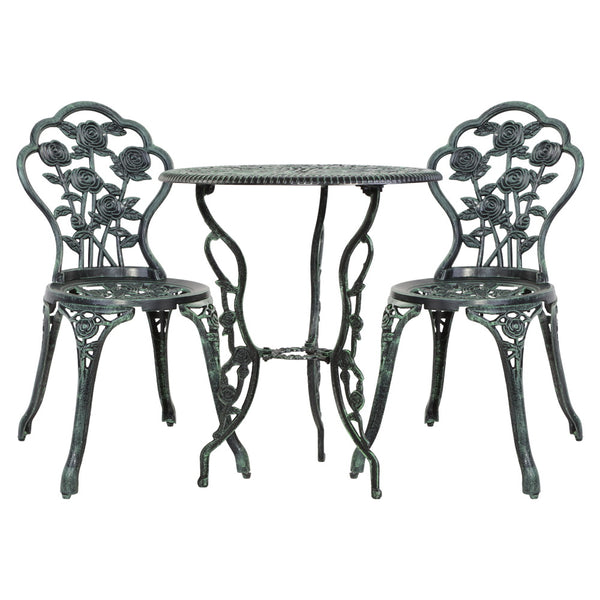  Outdoor Furniture Chairs Table 3pc Aluminium Bistro Green