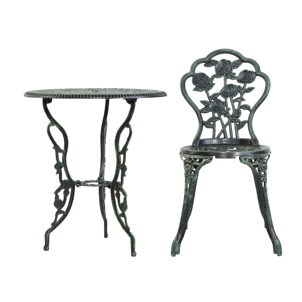 Outdoor Furniture Chairs Table 3pc Aluminium Bistro Green