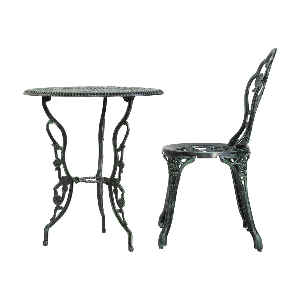 Outdoor Furniture Chairs Table 3pc Aluminium Bistro Green