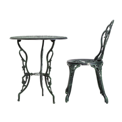 Outdoor Furniture Chairs Table 3pc Aluminium Bistro Green