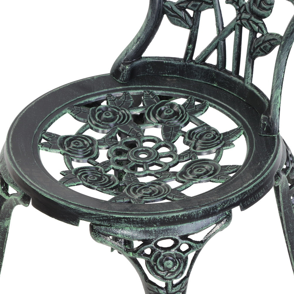 Outdoor Furniture Chairs Table 3pc Aluminium Bistro Green