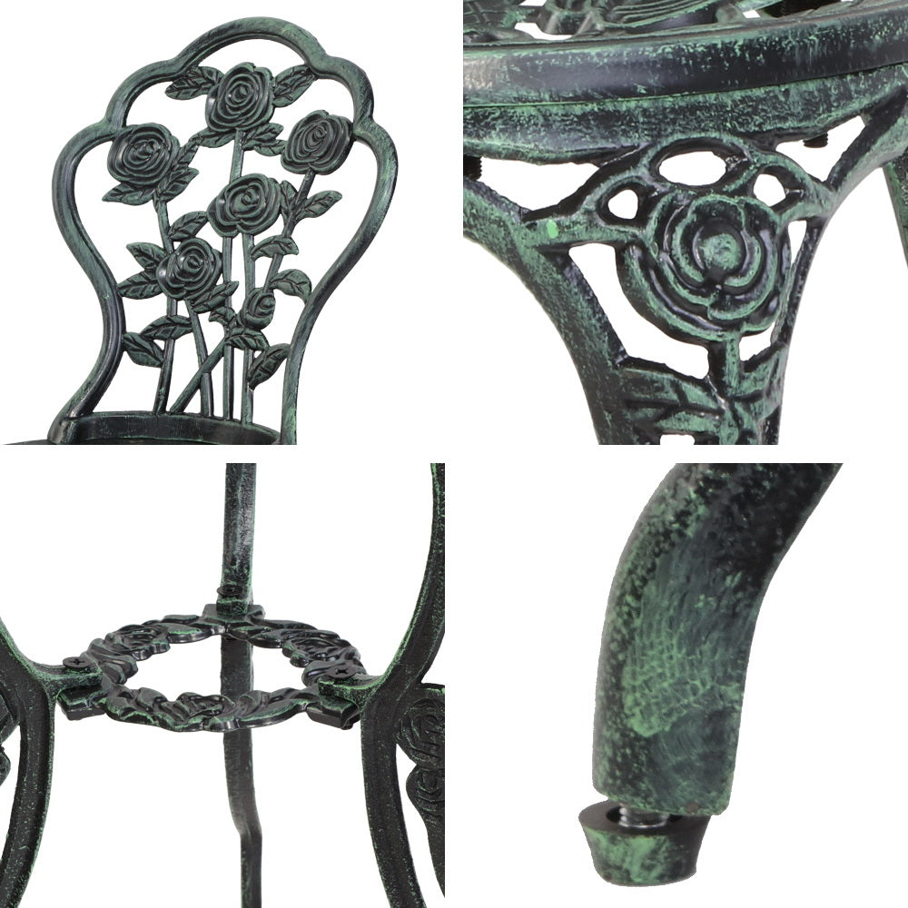 Outdoor Furniture Chairs Table 3pc Aluminium Bistro Green