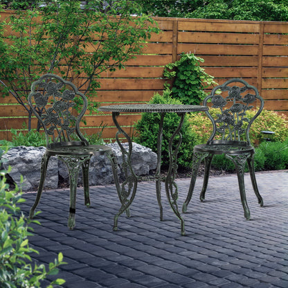 Outdoor Furniture Chairs Table 3pc Aluminium Bistro Green