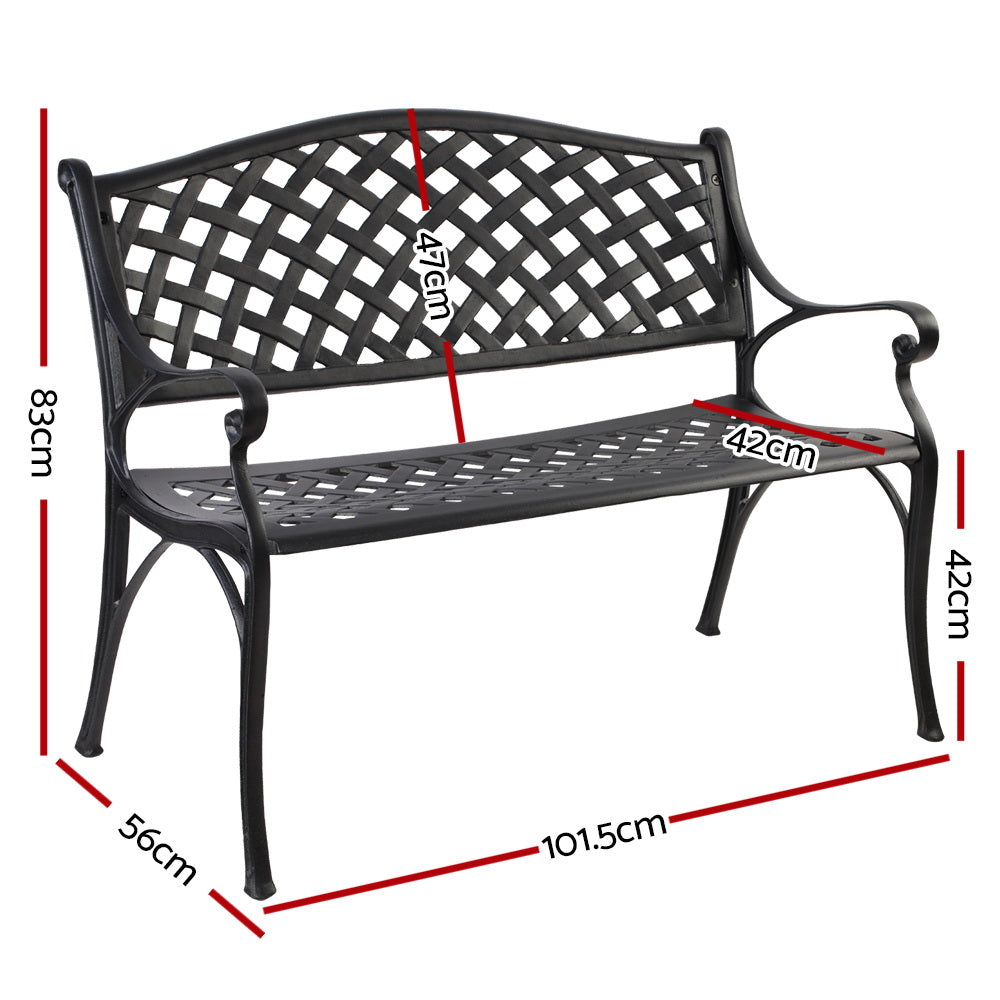 Garden Bench Outdoor Seat Chair Cast Aluminium Park Black