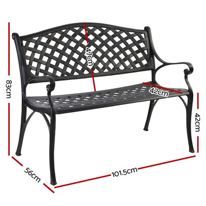 Garden Bench Outdoor Seat Chair Cast Aluminium Park Black
