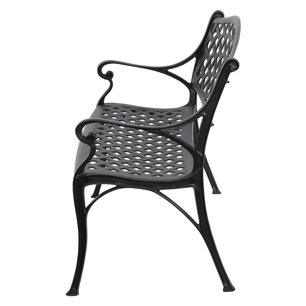 Garden Bench Outdoor Seat Chair Cast Aluminium Park Black
