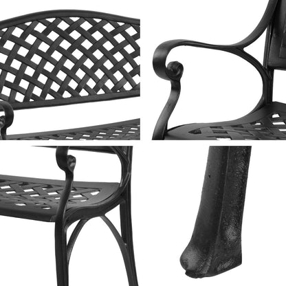 Garden Bench Outdoor Seat Chair Cast Aluminium Park Black
