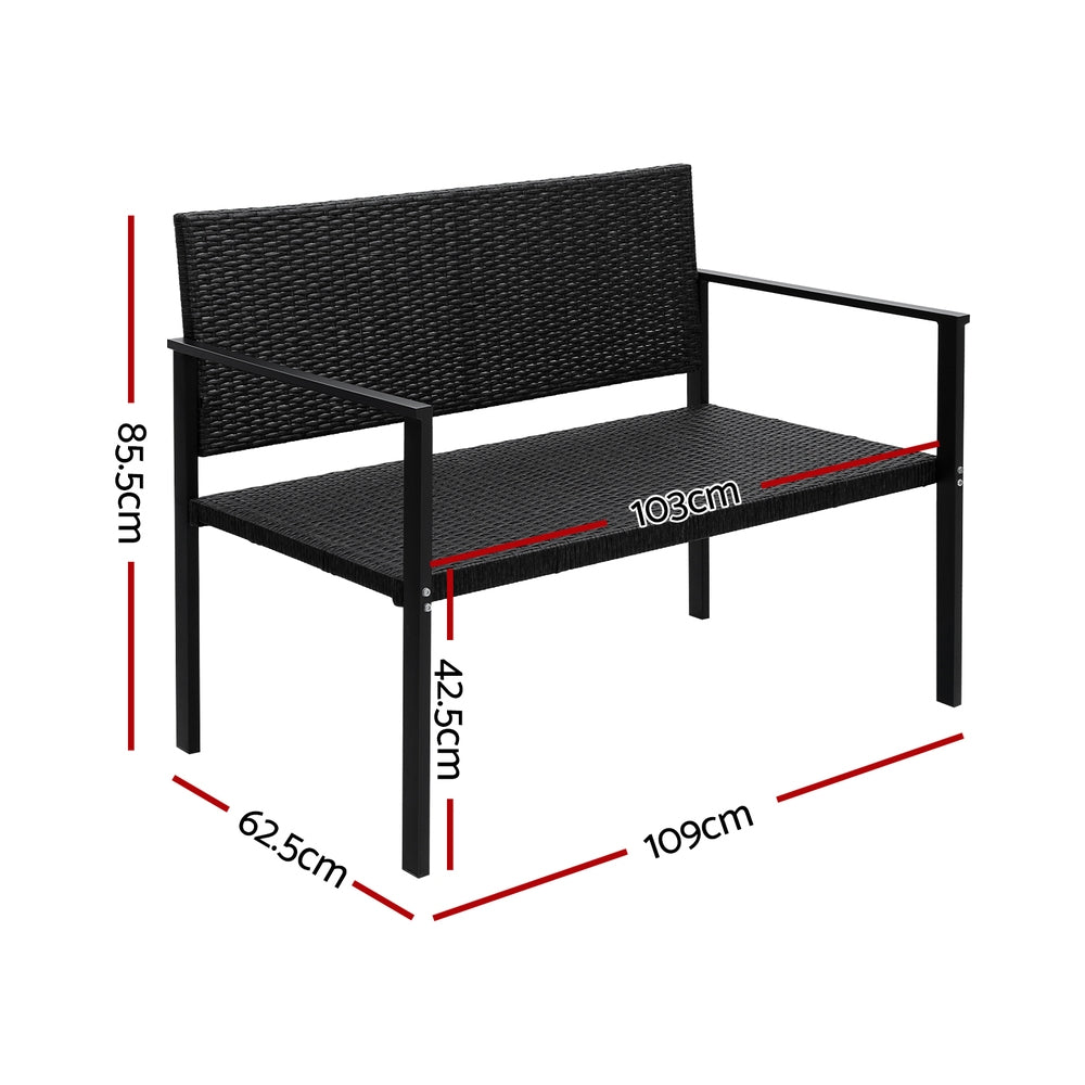 Outdoor Garden Bench Seat Rattan Park Grey/Black