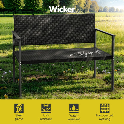 Outdoor Garden Bench Seat Rattan Park Grey/Black