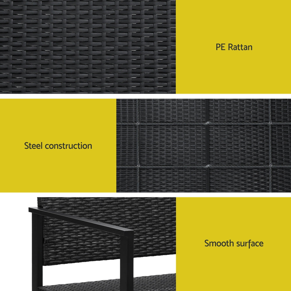 Outdoor Garden Bench Seat Rattan Park Grey/Black