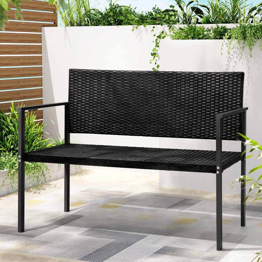 Outdoor Garden Bench Seat Rattan Park Grey/Black
