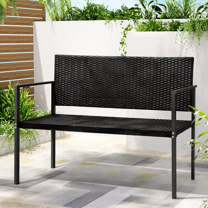 Outdoor Garden Bench Seat Rattan Park Grey/Black